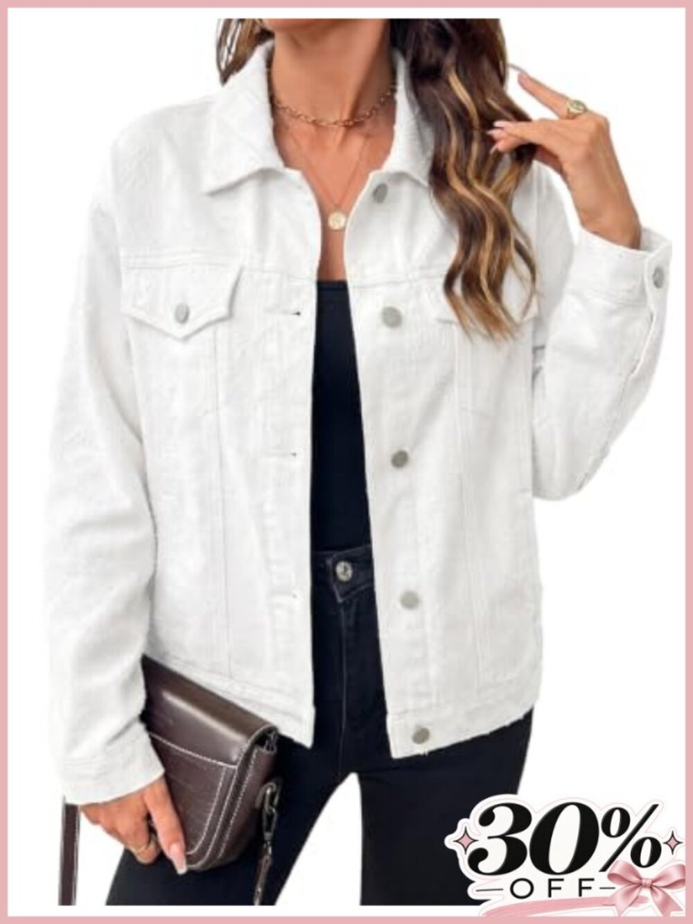 Womens Denim Jacket Button Down Cotton Jean Coat Geometric Print Loose Fit